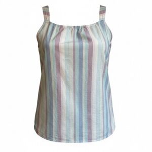Talbots Square Neck Pastel Stripe Boxy Tank Top XL Blue Soft Girl 99% Cotton